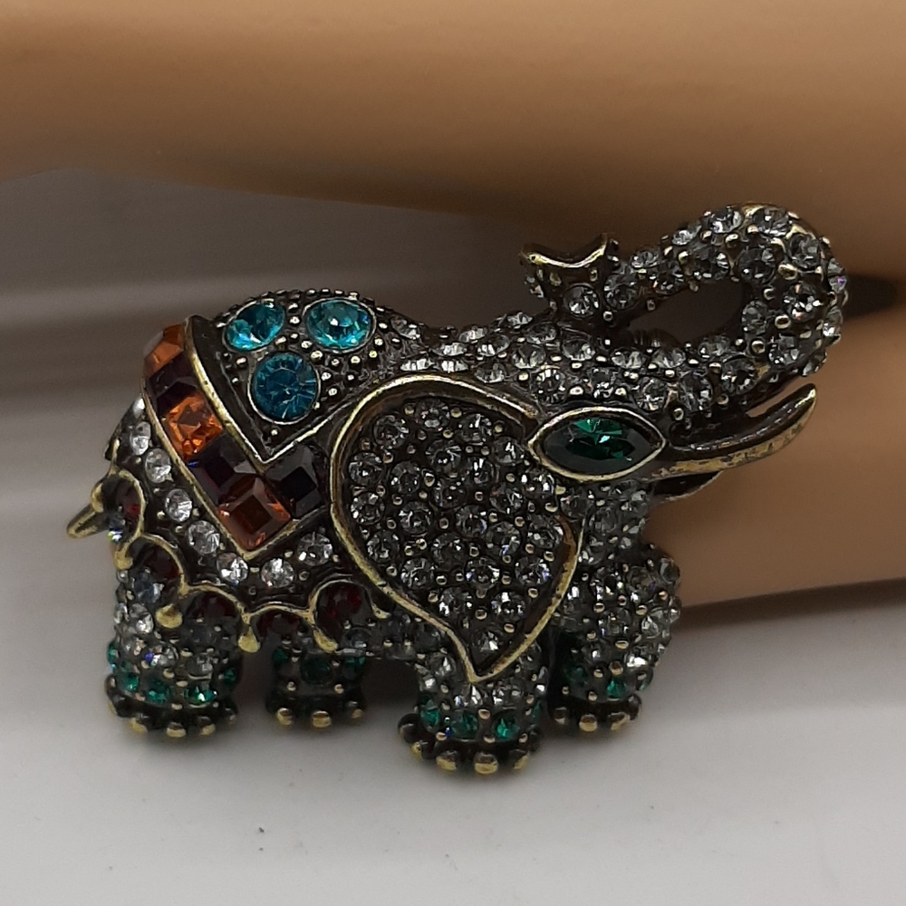 Heidi Daus Elephant Brooch Pin Colorful Pave Crystal